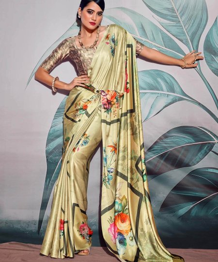 Modern Crape saree with Digital Print - Party wear - Beige - dvz0003827