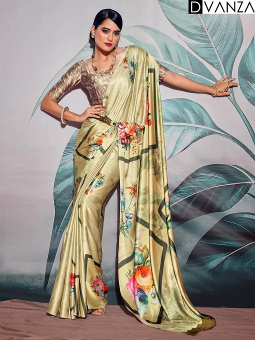 Modern Crape saree with Digital Print - Party wear - Beige - dvz0003827