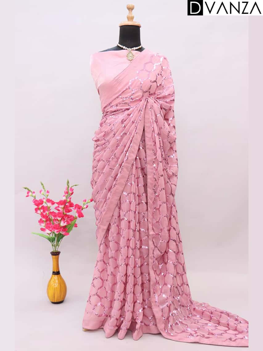 Most beautiful Pink Stunning Sequence Work Designer saree