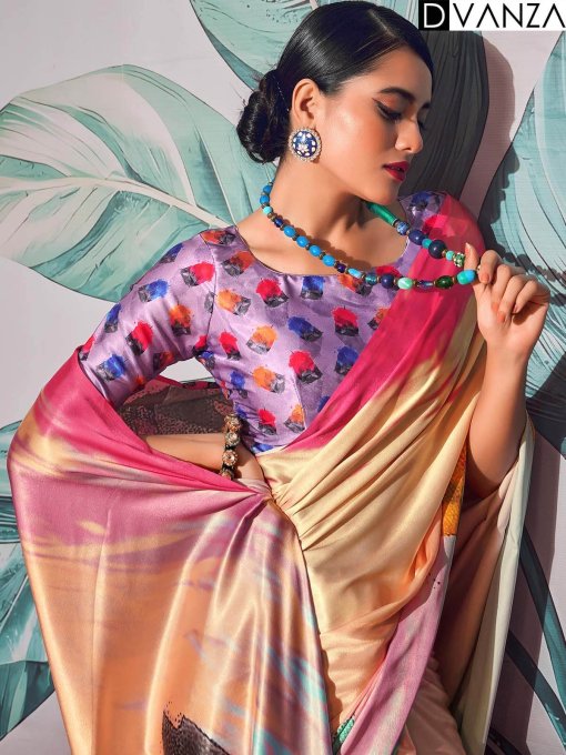 Multi color unique Printed Crepe Saree online shopping dvz0003830-2