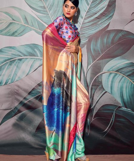 Multi color unique Printed Crepe Saree online shopping dvz0003830-3