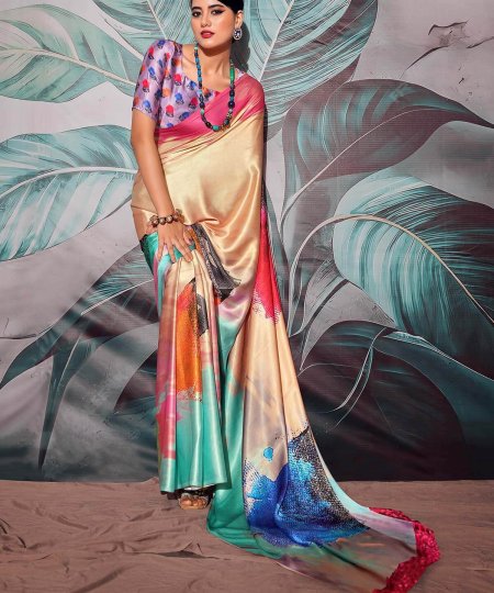 Multi color unique Printed Crepe Saree online shopping dvz0003830