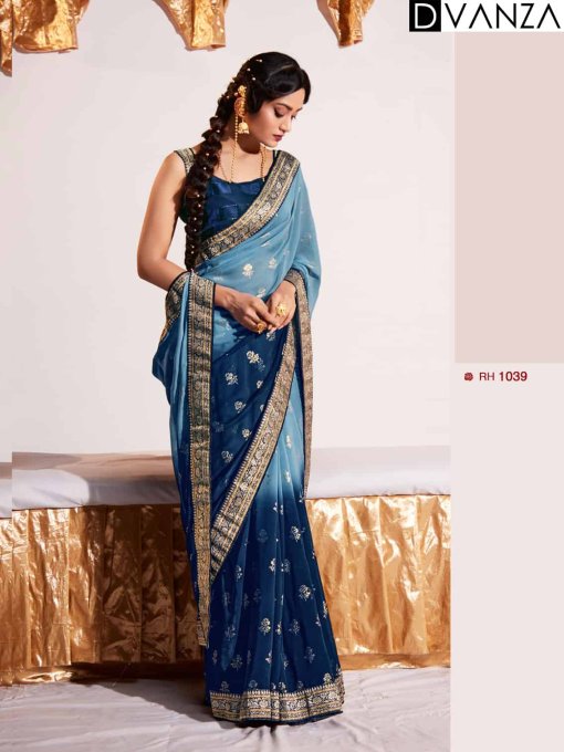 NAVY BLUE Weightless Georgette Fancy Border Saree dvz0003558