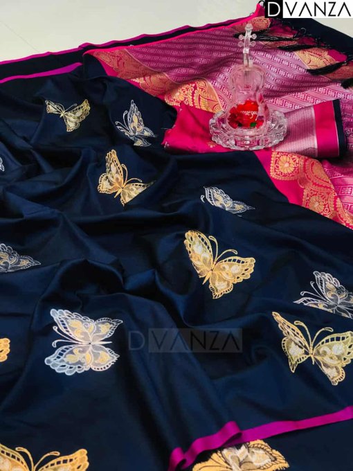 Navy Blue Butterfly Woven saree DVZ0003564