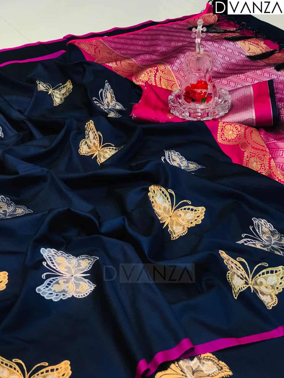 Navy Blue Butterfly Woven saree DVZ0003564 Navy Blue Butterfly Woven saree DVZ0003564