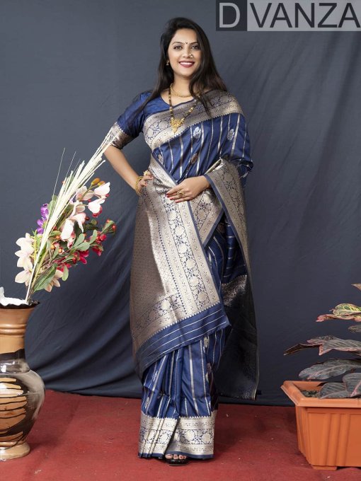 Navy Blue Color banarasi saree for wedding dvz0003520