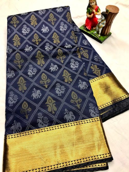 Navy Blue Soft Banarasi Ikkat Patola Style indian Saree dvz0002839