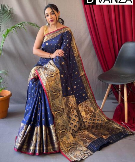 Navy Blue Soft Kanchipuram Silk Saree dvz0003369-2