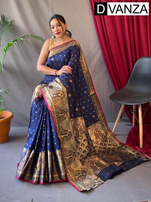 Navy Blue Soft Kanchipuram Silk Saree dvz0003369-2