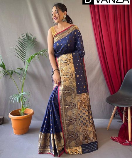 Navy Blue Soft Kanchipuram Silk Saree dvz0003369