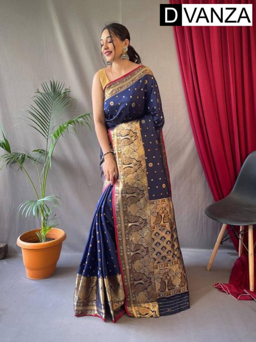 Navy Blue Soft Kanchipuram Silk Saree dvz0003369