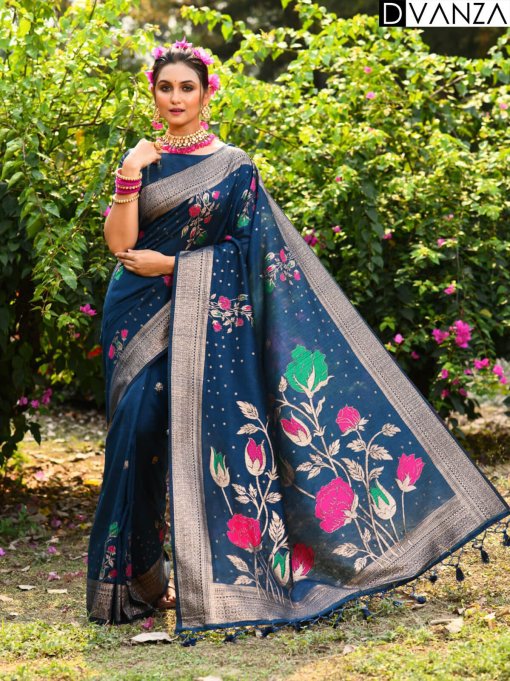 Navy Blue Tussar Silk Party wear Saree dvz0003895