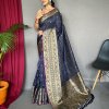 Navy blue color traditional Soft silk woven checks saree dvz0003435