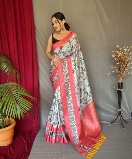 Off White Kanchipuram Digital Print Saree DVZ0003991