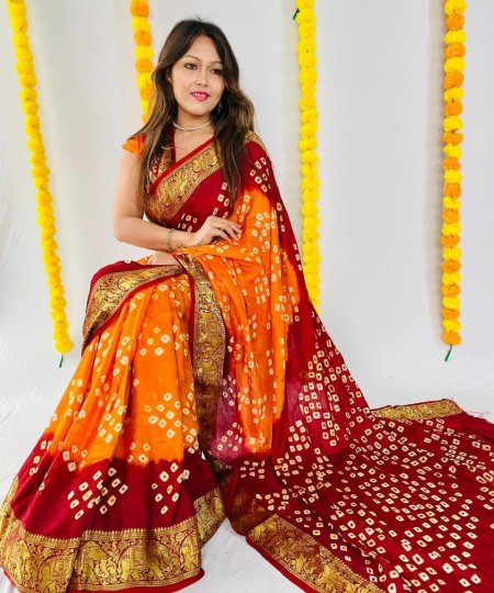 Orange Art Silk Bandhej Saree DVZ0003970