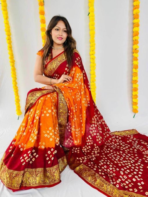 Orange Art Silk Bandhej Saree DVZ0003970