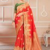 Orange Banarasi Silk Ethnic Motifs Saree dvz0003104