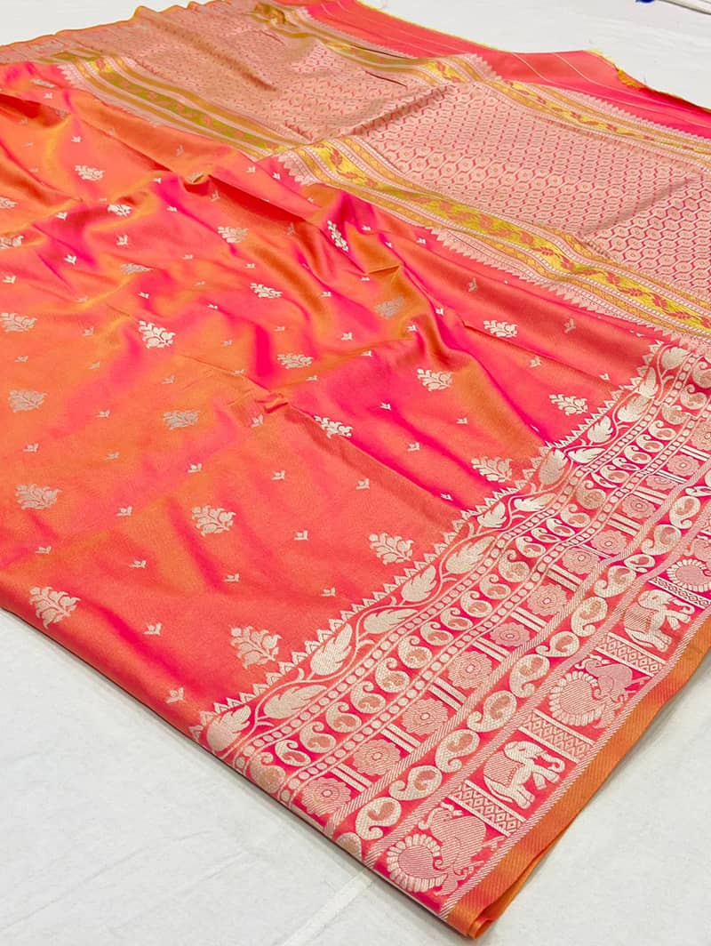 Red Silver Zari Weaving Work Banarasi Silk Saree