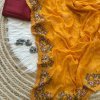 Orange Trendy Embroidered Georgette Saree with Elegant Cutwork Design - DV414-3