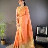 Orange Trendy Zari Woven Cotton Saree DV412