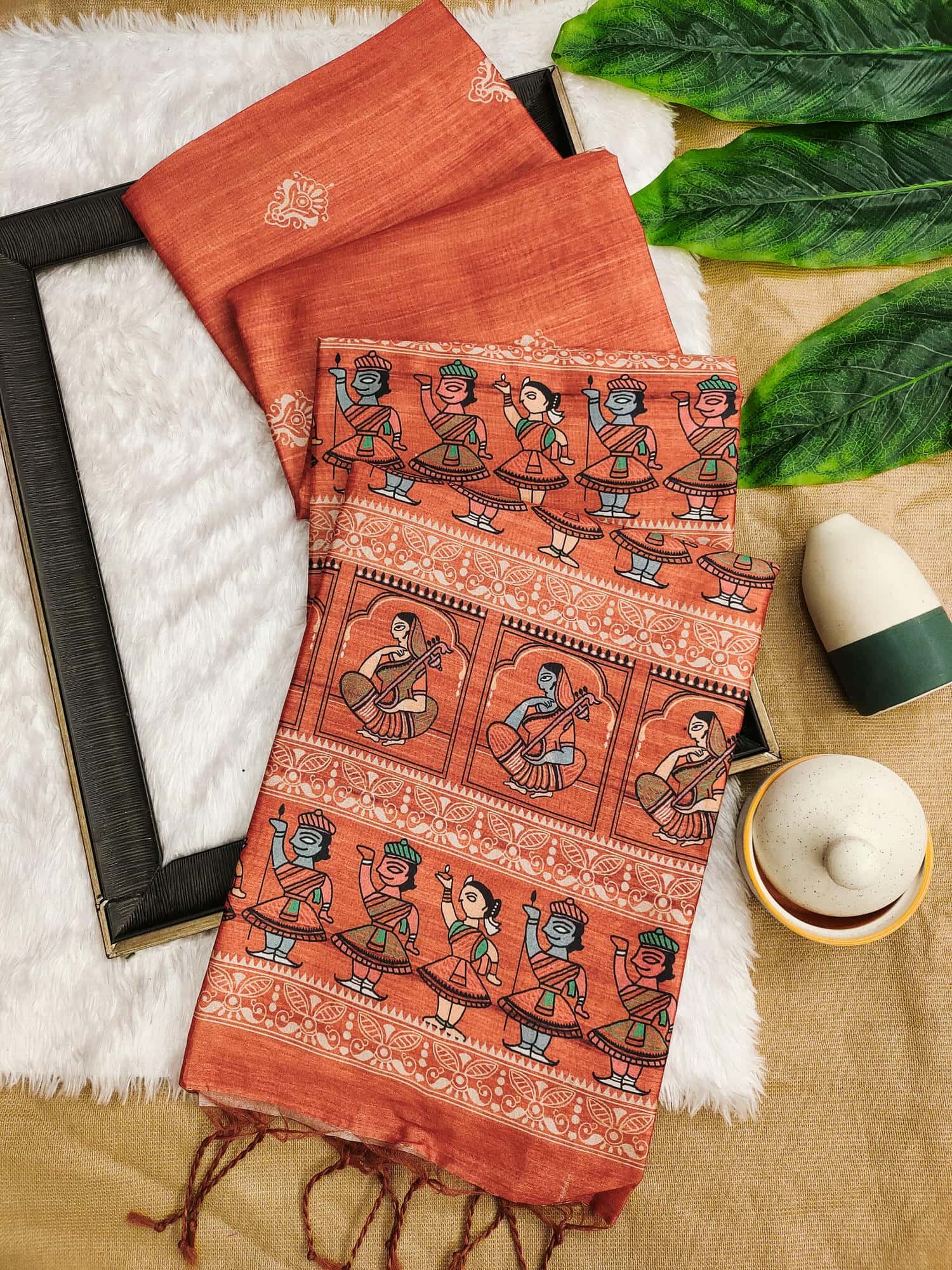 Orange Unique Tussar Silk Saree DV442-2