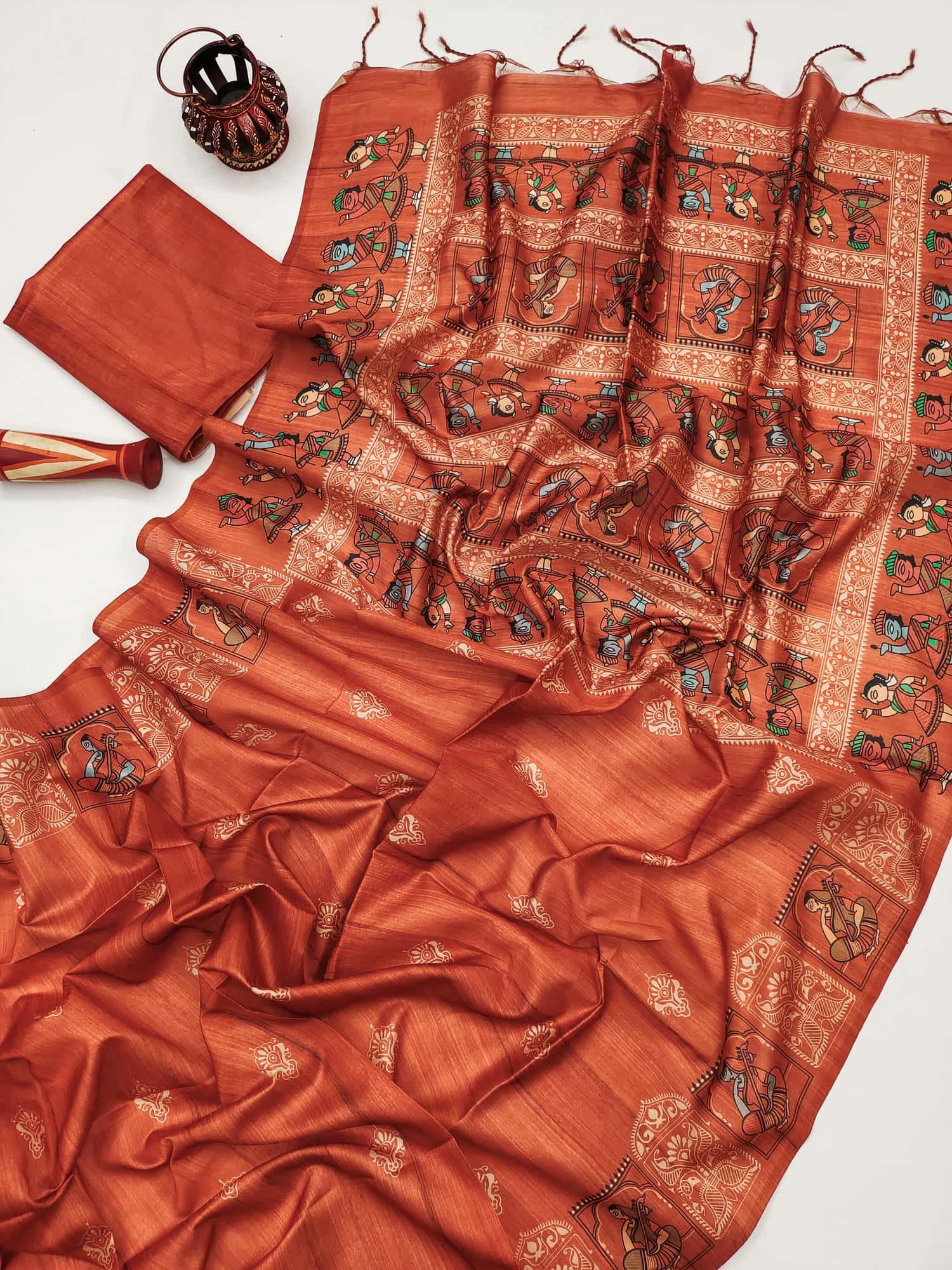 Orange Unique Tussar Silk Saree DV442