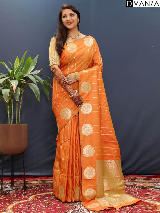 Orange silk Woven Traditional Saree dvz00039634