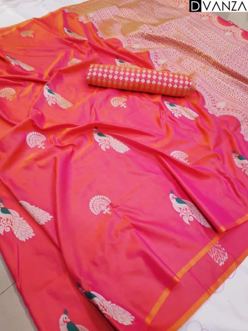 Mor Lichi Silk Weaving Jacquard Saree in Peach