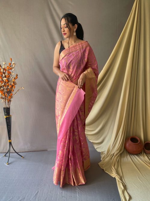 Party wear tissue organza silk saree in Pink dvz0003159