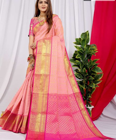 Peach Color Kanchipuram Pure Silk Saree for Marriage function dvz0003513