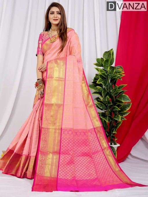 Peach Color Kanchipuram Pure Silk Saree for Marriage function dvz0003513