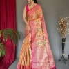 Peach Tissue Silk Saree with Contrast Blouse dvz0003635