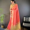 Peach Trendy Zari Woven Cotton Saree DV412