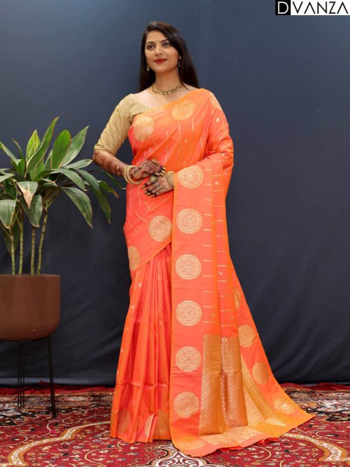 Peach silk Woven Traditional Saree dvz0003963