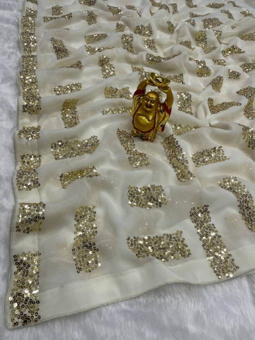 Perfect Box Sequin Saree in Off white color dvz0003545 -4