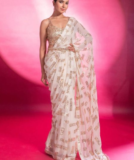 Perfect Box Sequin Saree in Off white color dvz0003545