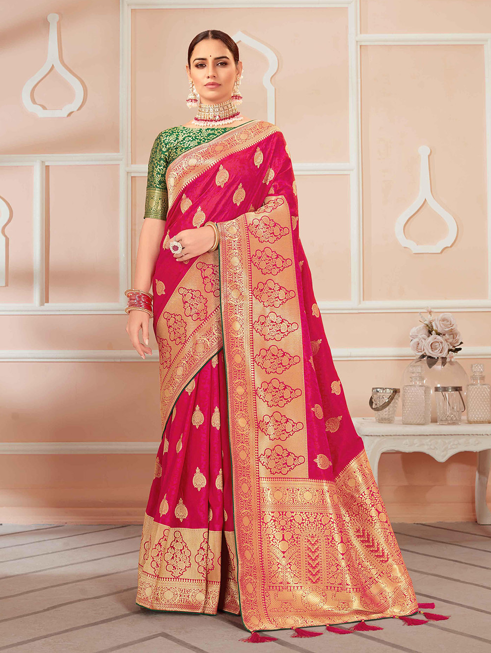 Purple pink handloom silk fekua jaal design banarasi saree – GoCoop