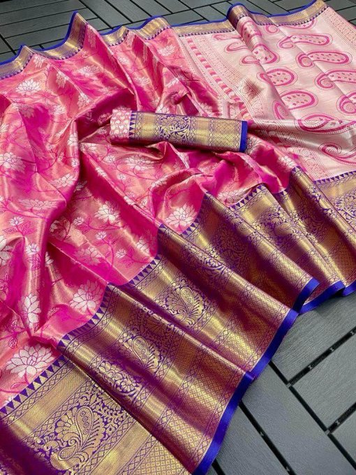 Pink Banarasi Silk Saree look DV405