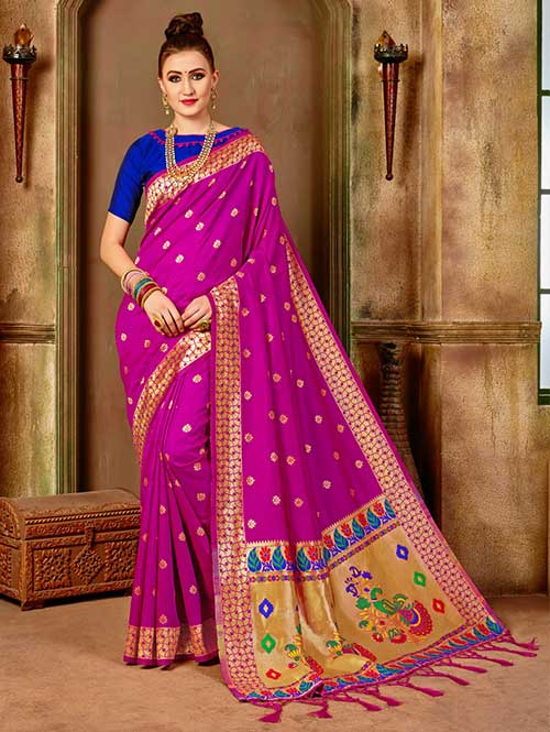 Pink Banarasi silk woven saree with blouse piece - Banarasi silk saree dvanza