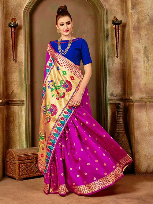 Pink Banarasi silk woven saree with blouse piece - Banarasi silk saree online dvanza