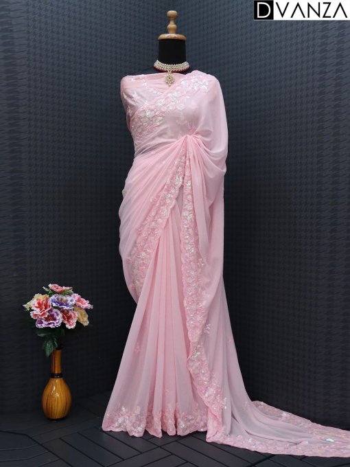 Pink Embroidered Georgette Designer Saree dvz0003759