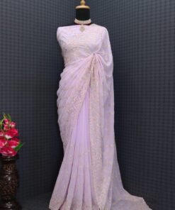 Pink Georgette Embroidered Sequence work Saree DV417-2