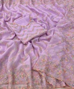 Pink Georgette Embroidered Sequence work Saree DV417-3