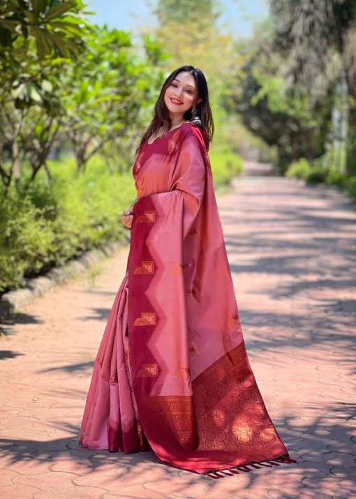 Pink Kanjivaram Banarasi Silk Saree DV407-2