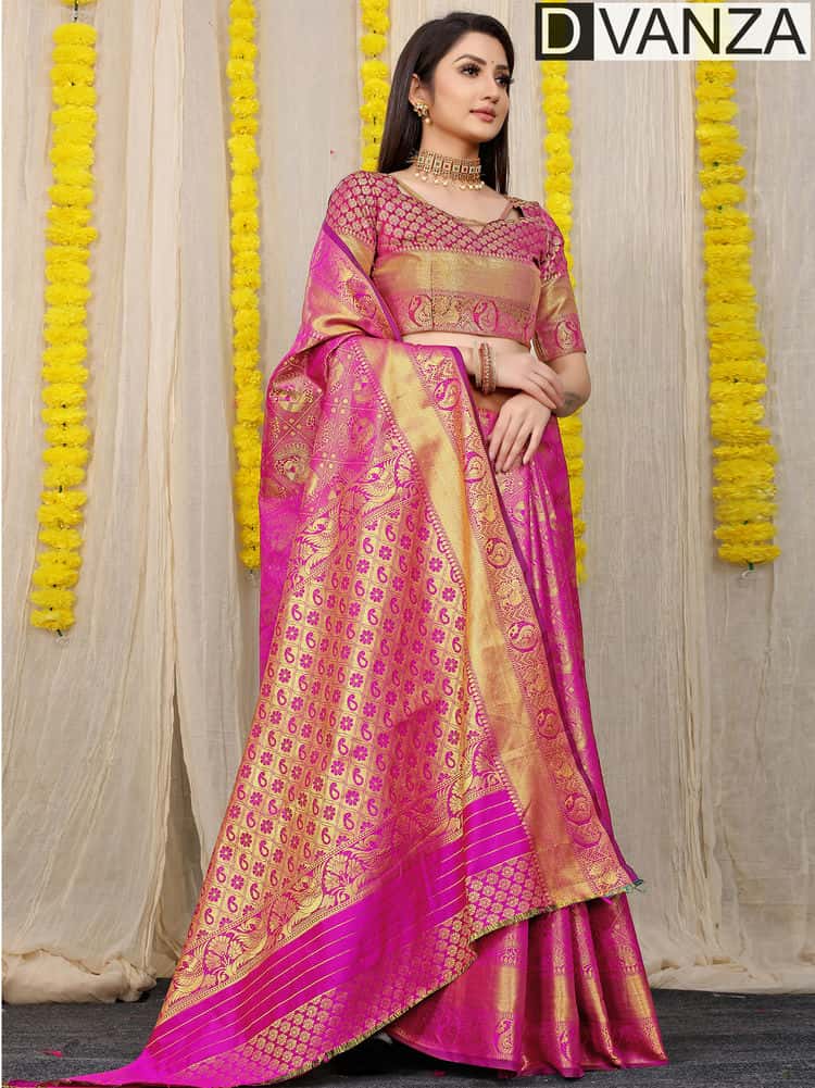 Pink Most Beautiful Lichi Silk Traditional woven Saree dvz0003527-2