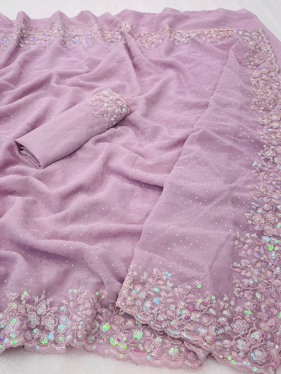 Pink Sequence work Georgette Party wear Saree DV416