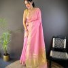 Pink Trendy Zari Woven Cotton Saree DV412