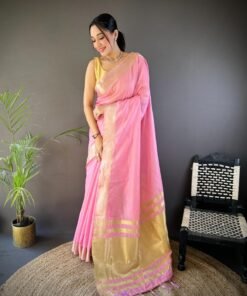 Pink Trendy Zari Woven Cotton Saree DV412