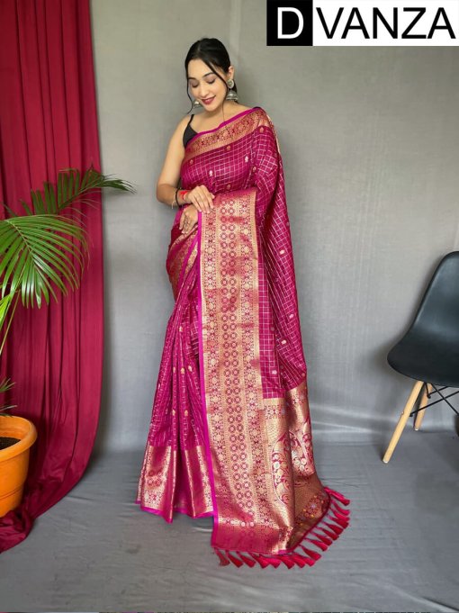 Pink color Traditional silk woven wedding wear saree dvz0003435