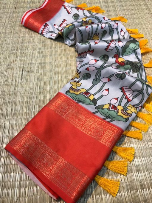 Premium Quality Grey Kanchipuram Digital Printed saree dvz0003497